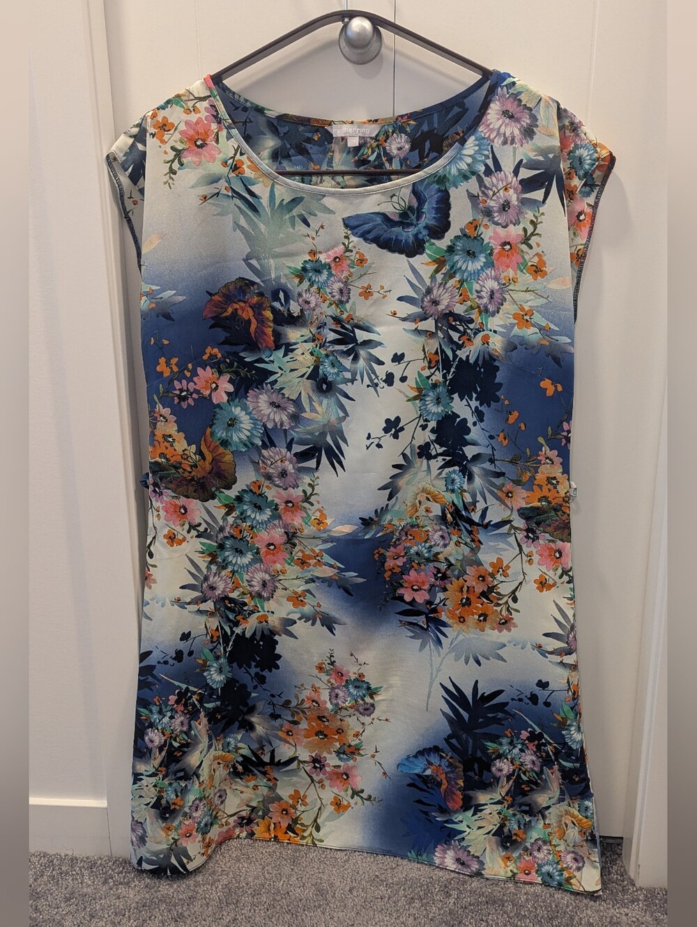 2 For $20 - Floral Butterfly Cap-Sleeve Womenโs Dress in Blue